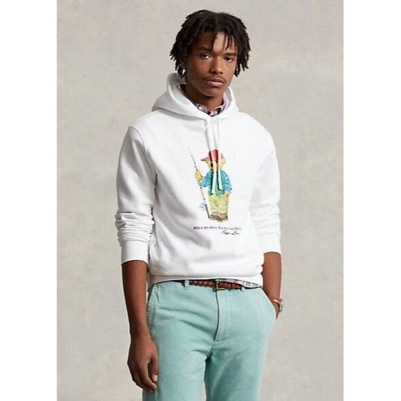$228 - POLO RALPH LAUREN POLO BEAR Fisherman Fleece Hoodie White Size XXL - Picture 4 of 9